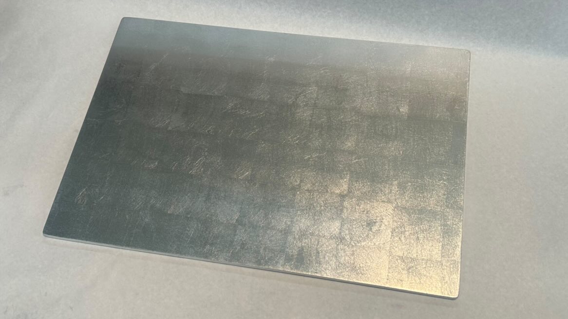 木製長角ﾌﾟﾚｰﾄ銀箔敷膳/黒乾漆