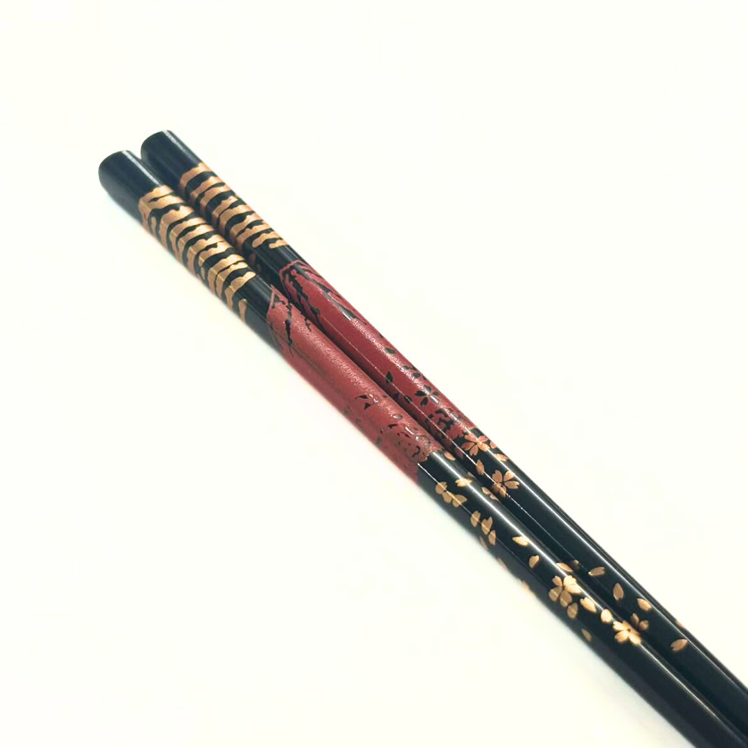 木製夢うるし箸24.0cm赤富士と桜(食洗機対応)