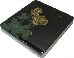 木製ばら硯箱漆塗 錫ﾌﾁ内梨地硯/水差付