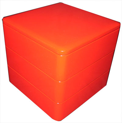 木製五五三段重朱漆塗無地　純国産品　伝統工芸河和田塗/重箱