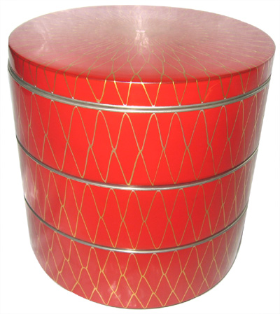 木製朱金網丸三段重漆塗/重箱