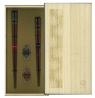 桐箱箸置付ペア夫婦箸 華花火 箸先うるし塗